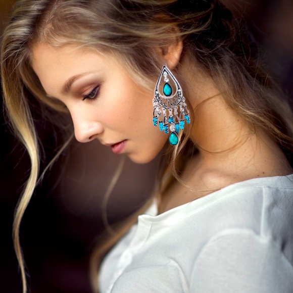 BRAND NEW/HANDMADE BY ME Sterling Silver & Teal Glass Beaded Chandelier Earrings - Picture 1 of 8